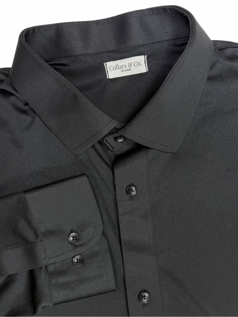 Collars & Co Dress Collar Polo Shirt Mens 2XL Black Long Sleeve Button Up XXL